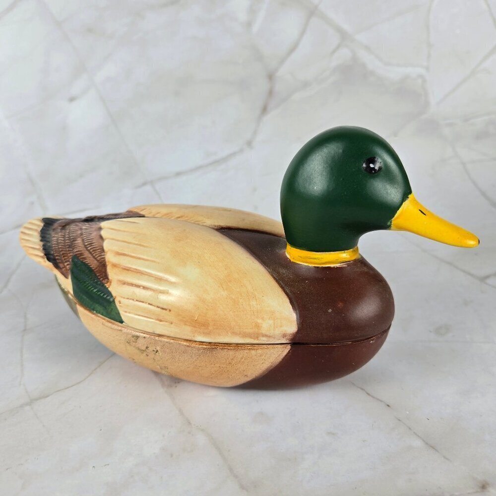 Avon Products Mallard Duck Trinket Box Ceramic 1978 Vintage Hand Painted